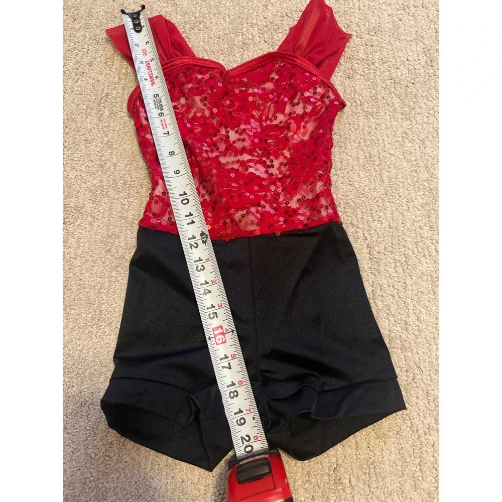 Sparkly Red Weissman‎ Dance Costume + Feather & Tulle Skirts + Bow! 💃
